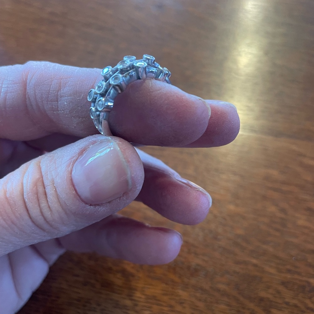 14K White Gold & Diamond Modernist Three Row Ring - Size 7 - Picture 4 of 12